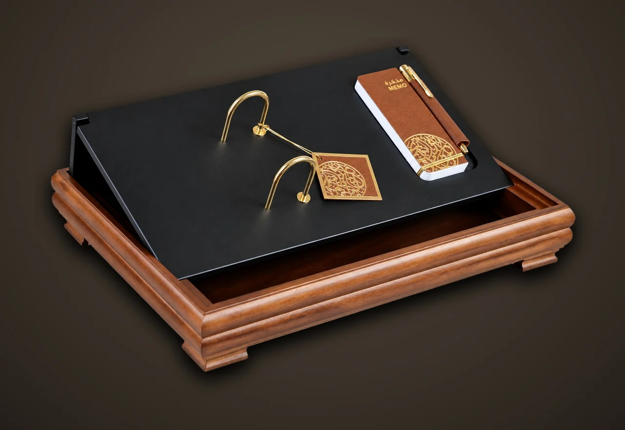Walnut-finish box calendar with black board, item 16CB01 FBZ