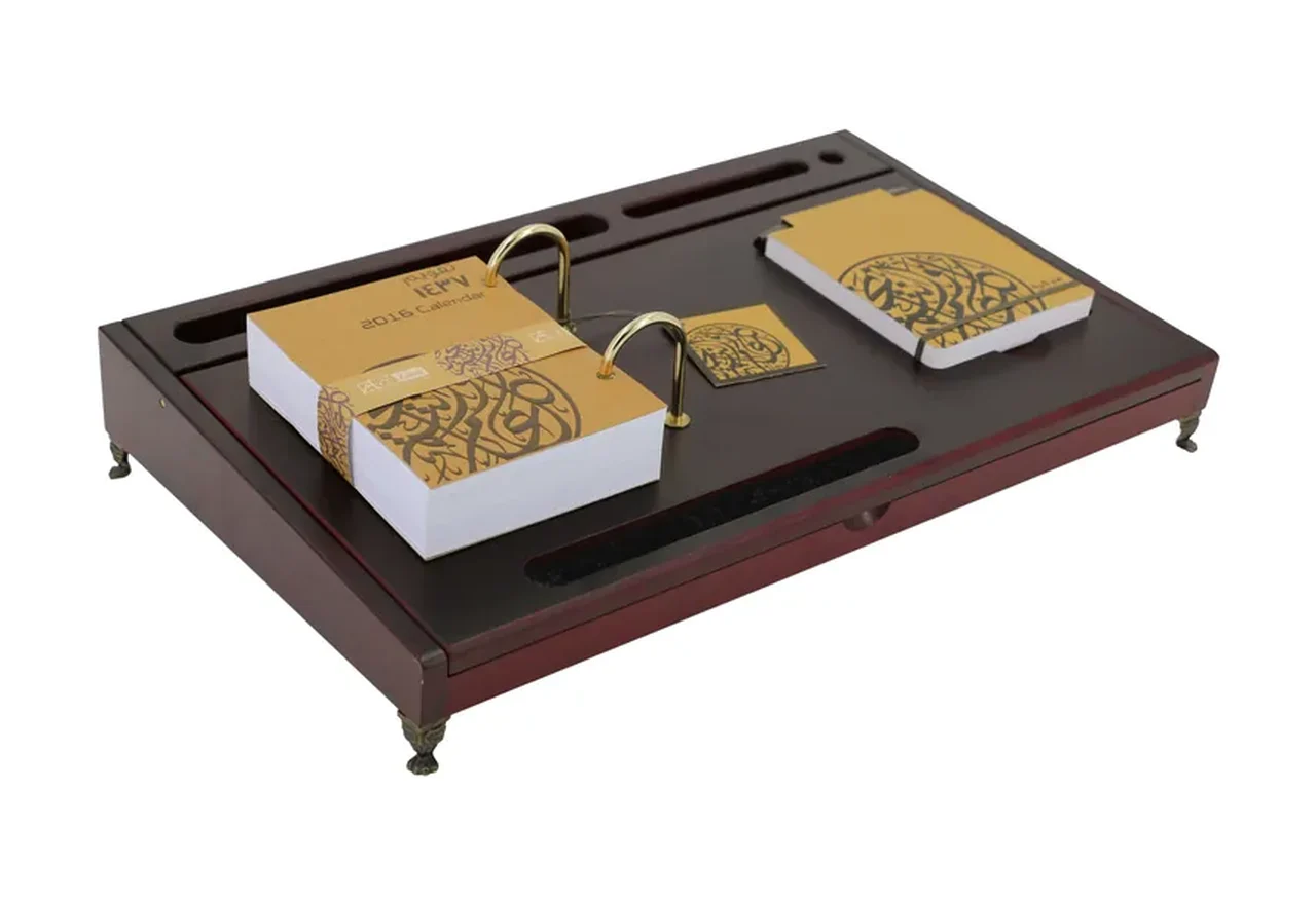 Wooden box calendar with compartments, on legs, item 7926FBU