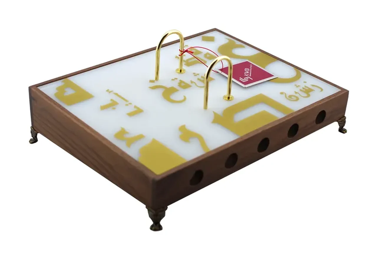 Walnut box calendar with a printed acrylic top, on legs, item 7928FBU