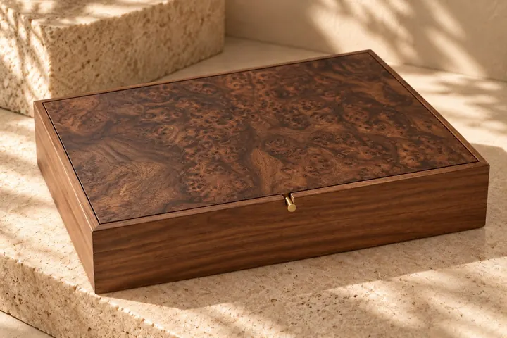VVIP Walnut Box, burl wood lid, item WAL 102