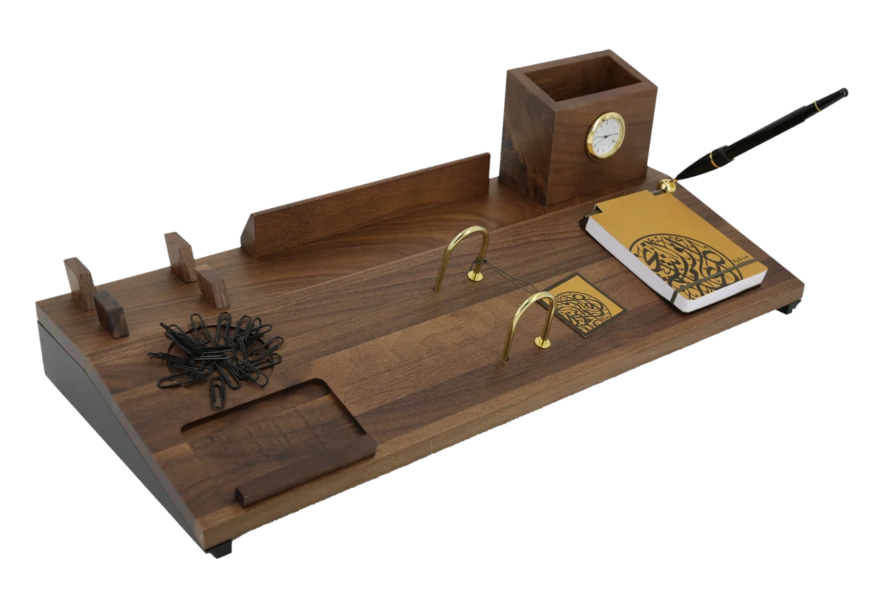 Walnut calendar set with sloped top, royal desk calendar, item 16VIP01