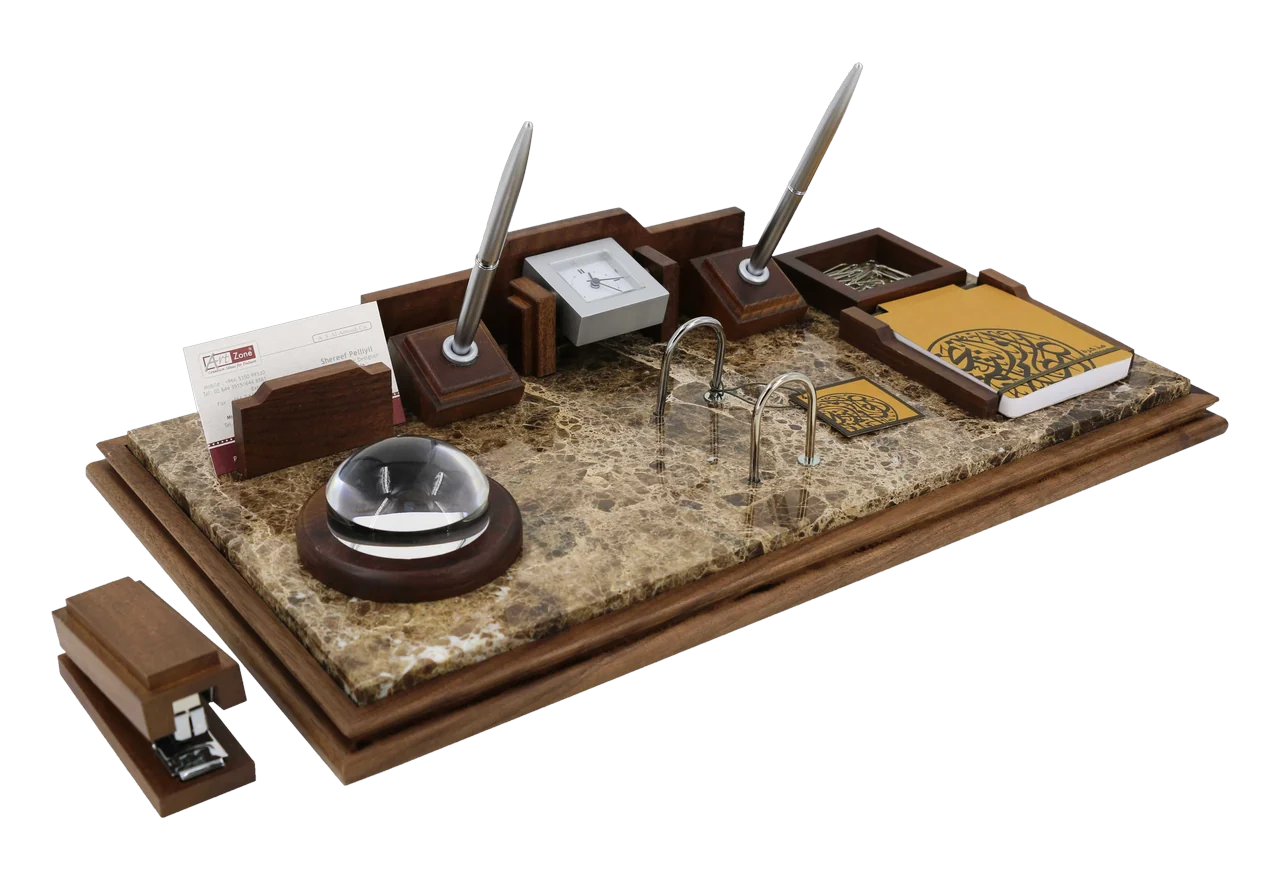 Brown marble and walnut calendar set, royal desk calendar, item 16VIP04