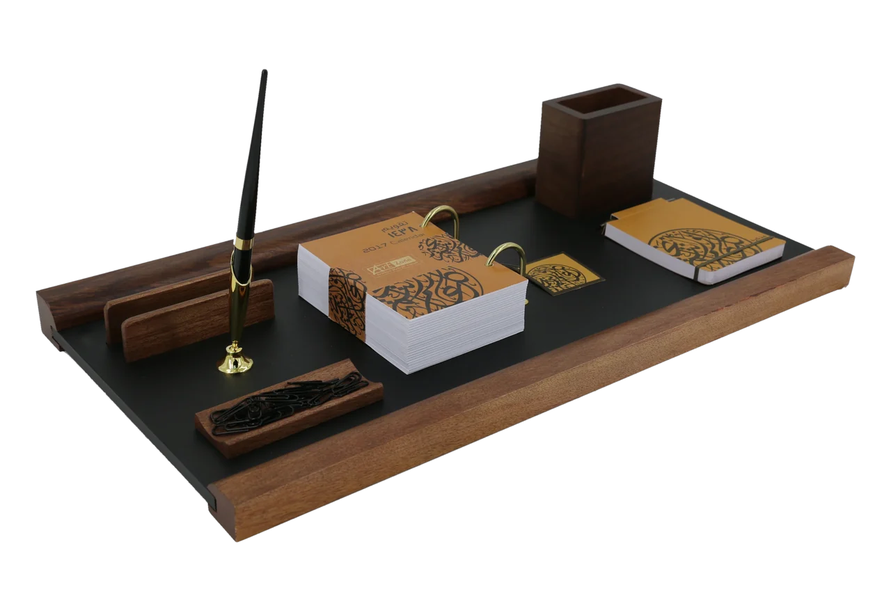 Black calendar set with walnut ends, royal desk calendar, item 17EC05