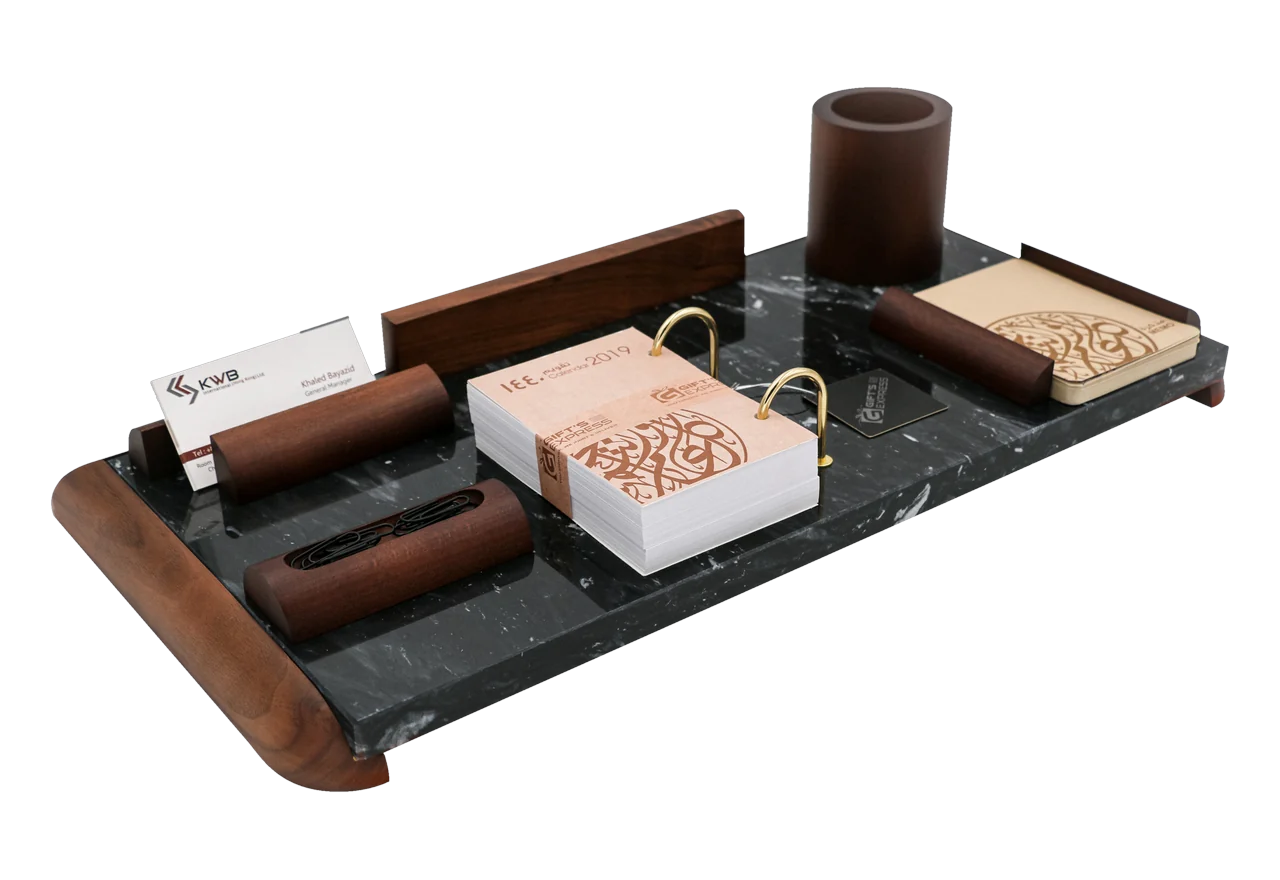 Black marble and walnut calendar set, royal desk calendar, item 23ME01