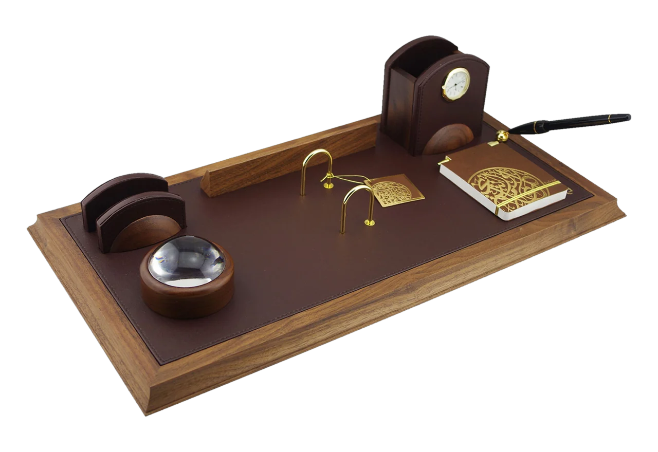 Leather and walnut calendar set, royal desk calendar, item 7923WBN