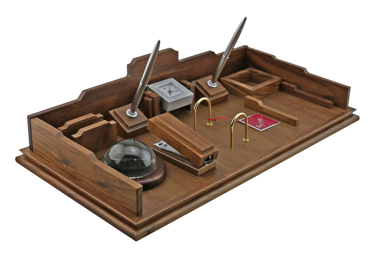 Walnut calendar set with high stepped walls, royal desk calendar, item 7944WBN